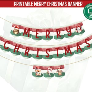 Merry Christmas Printable Banner, Christmas Bunting, Woodland Christmas, Home & Class Decor, Festive Home Party, DIY Banner