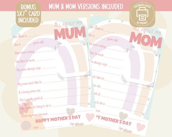 All About My Mum Printable: Mother's Day Questionnaire (Digital Download)
