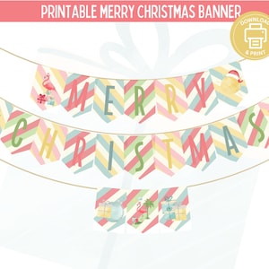 Merry Christmas Printable Banner, Christmas Bunting, Summer Christmas, Home & Class Decor, Festive Home Party, DIY Banner