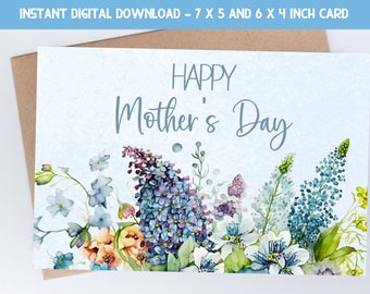 Carte florale de fête des mères : fleurs aquarelles (téléchargement numérique)