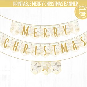 Merry Christmas Printable Banner, Christmas Bunting, Gold Christmas, Home & Class Decor, Festive Party, DIY Banner
