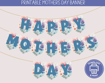 Floral Happy Mothers Day Banner: Printable Party Decor (PDF)