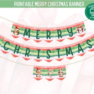Merry Christmas Printable Banner, Christmas Bunting, Woodland Christmas, Home & Class Decor, Festive Home Party, DIY Banner
