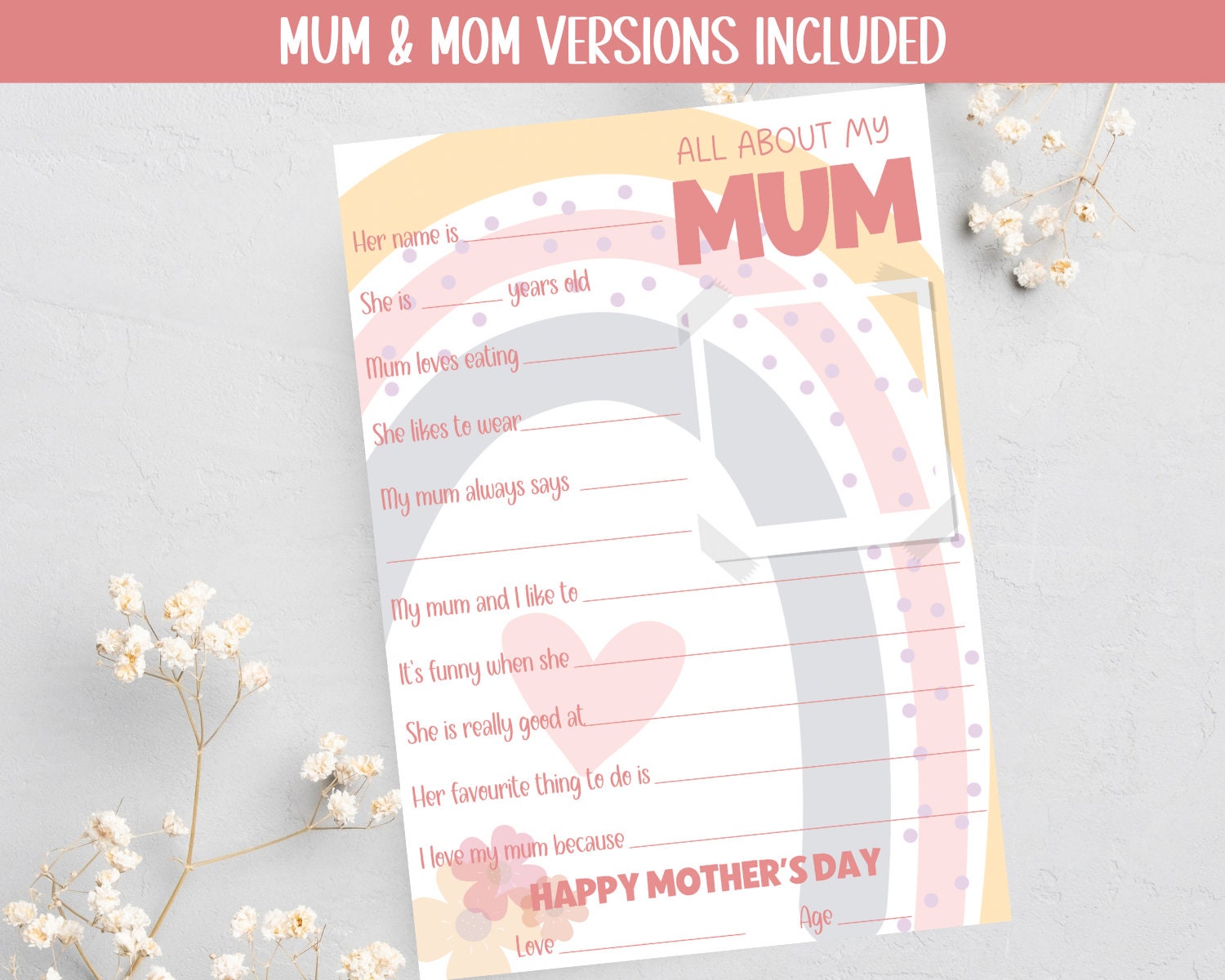 All About My Mum Printable, All About Mom, Mother's Day Gift, Mother's ...