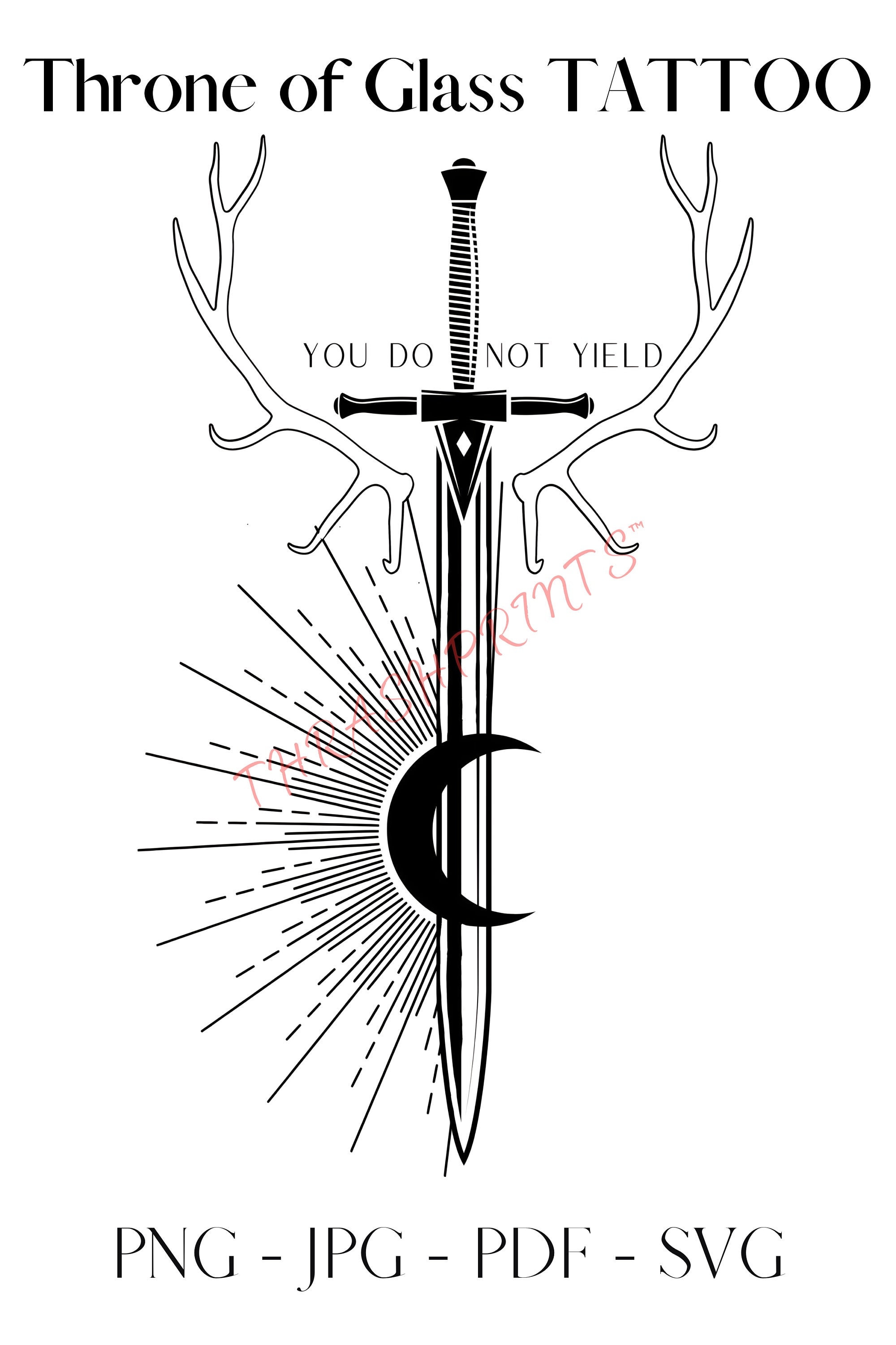 Throne of Glassinspired Digital Tattoo Aelin and Rowan Design Unique YA Fantasy Body Art for