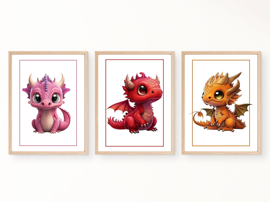 Rainbow Baby Dragons Wall Art Printable, Baby Dragons Wall Decor, Kids