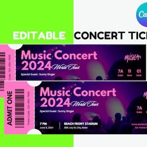 Editable Concert Ticket Template, DIY Event Ticket, Custom Concert Ticket Gift, Printable Stub, Custom Event Ticket, Canva Template