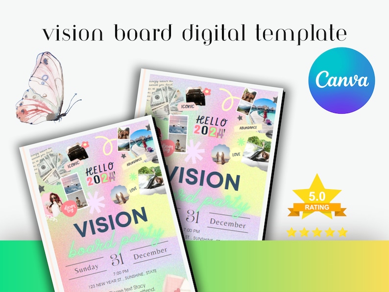 Vision Board Party Template Canva Template Manifestation Invitation