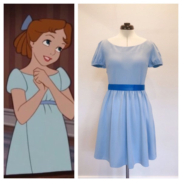 Robe chérie Wendy adulte Peter Pan Robe bleue Wendy à manches courtes avec ceinture à nouer