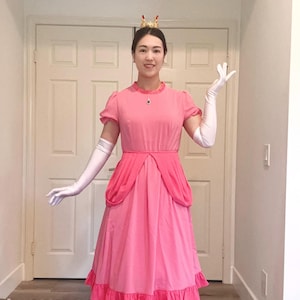 Princess Peach women’s pink ruffle hem ruffle neck midi dress