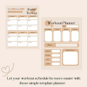 Workout Planner, Printable Fitness Planner, Meal And Weight Tracker