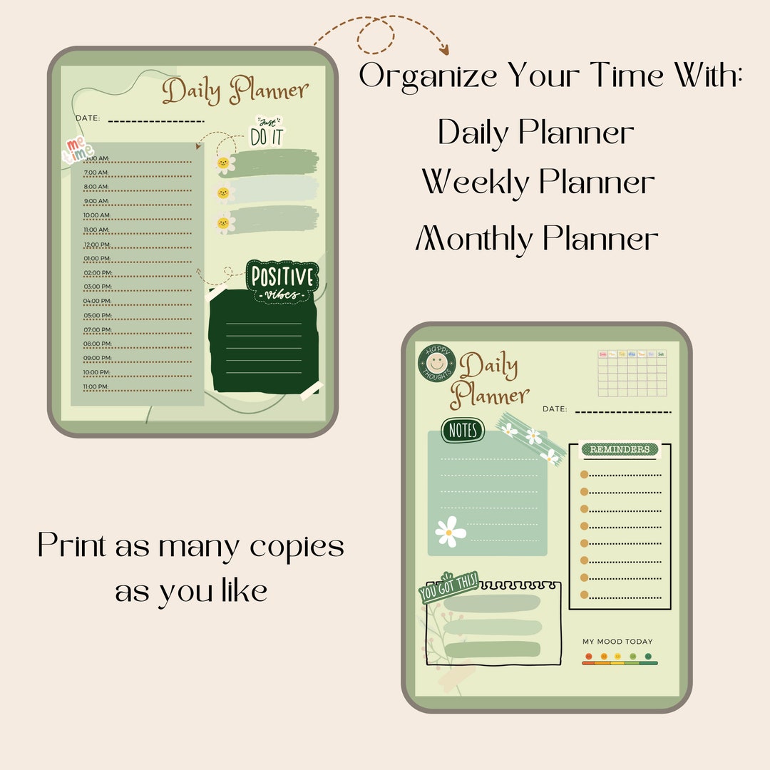 Digital Planner. Daily Weekly and Monthly Planner. Printable Planner to