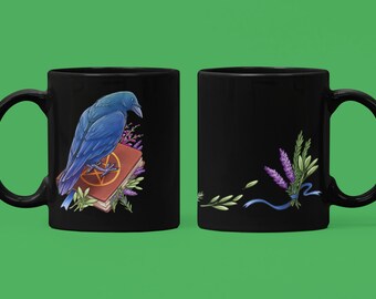 Windsor With Spellbook Mug, 12oz Mug, Witchy Mug, Raven Mug, Celtic Raven Mug, Gift For Witches, Raven Gift, Inheritance Series, AK Faulkner