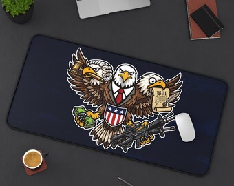 Satirical Three-Headed Eagle Constitution Desk Mat: Patriotic Office Mouse Pad