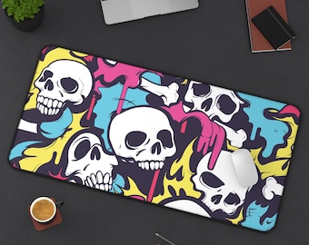 Gothic Skulls and Bones Desk Mat: Skull Anime Deskmat, Gothic Pop Art Mousepad