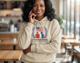 E Pluribus Unum Hooded Sweatshirt: USA Flag Emblem, Laurel, Unity Design