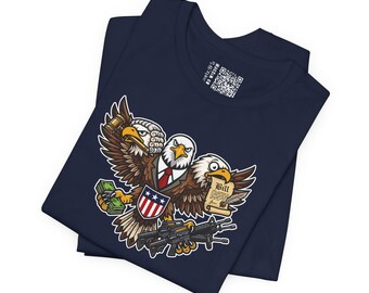 Three-Headed Eagle Crest Patriotic Tee: Satirical Constitution Liberty Shirt