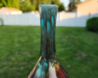 Lee Ward's Vintage Small Teal to Brown Bud Vase. Made in Japan. Ombre Rainbow
