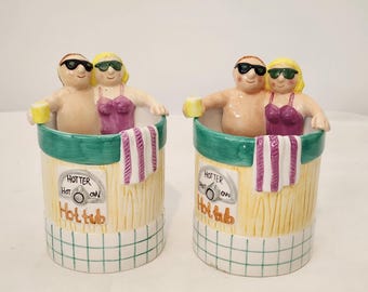2-delat set Vintage Lotus 1997 Keramik Novelty Bubbelbadkar Hotter Ow Utensil Omrörare Hållare Kopp Planter, Poolfest Par Strandhandduk 15x11 cm