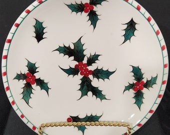 LEFTON Holly Candy Cane Luncheon Plate 025, Hand Decorated