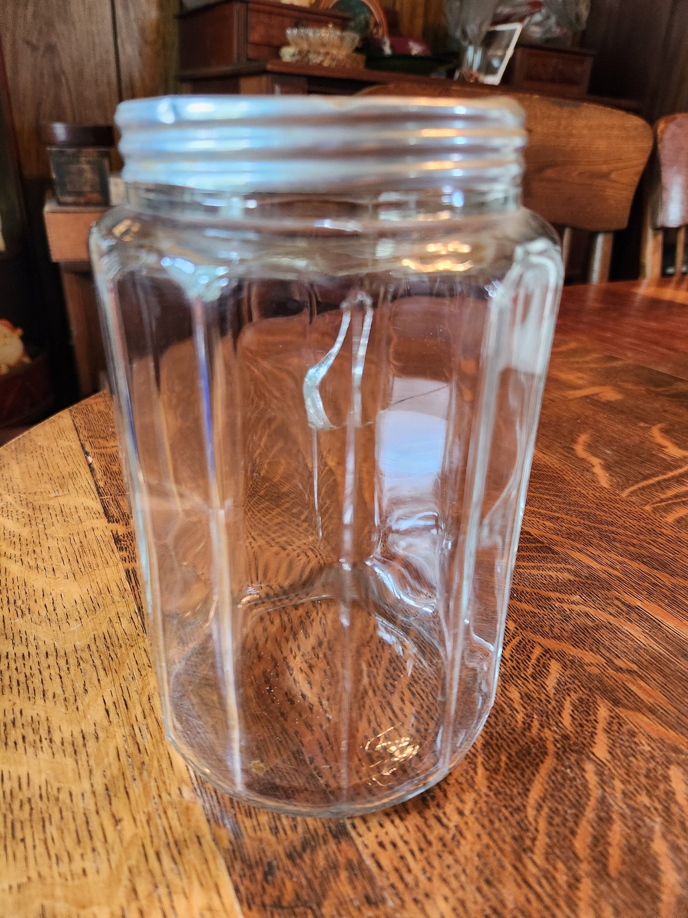 Vintage 12” Tall Glass Jar Container With Lid Thick Clear Glass (CT) 