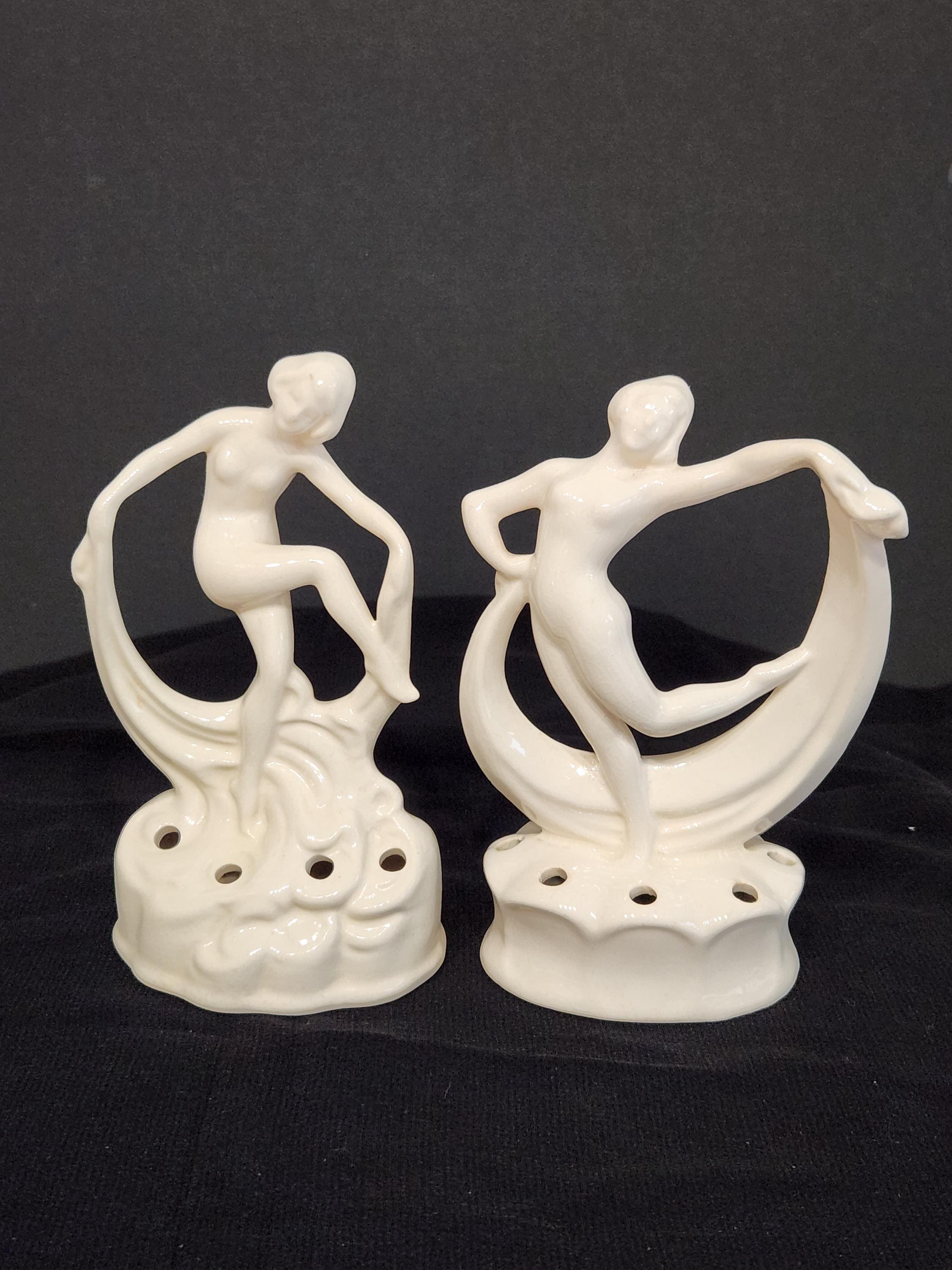 2 Pc of Vintage Art Deco Nude Woman Lady With Scarf Dancer Flower
