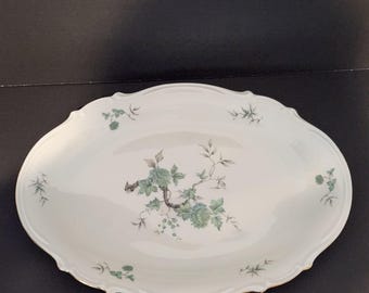 Vtg Z & Co, Tirschenreuth Bavaria Germany, Jana Pattern, 15" Serving platter, Green Ming Ruffle Edge Gold Finial and trim, approx 15"