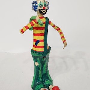 Mexikanische Mexiko Papier Mache Hobo Clown Figur, 1990er Jahre, Volkskunst, ca 24,5 cm hoch