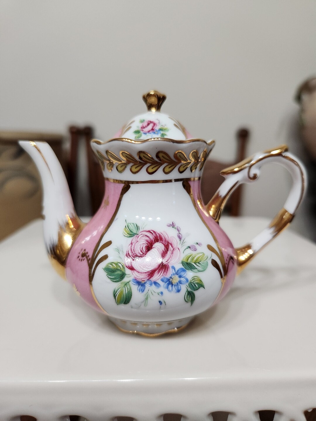 Vintage Mini Teapot Victoria's Garden Pink With Pink Etsy