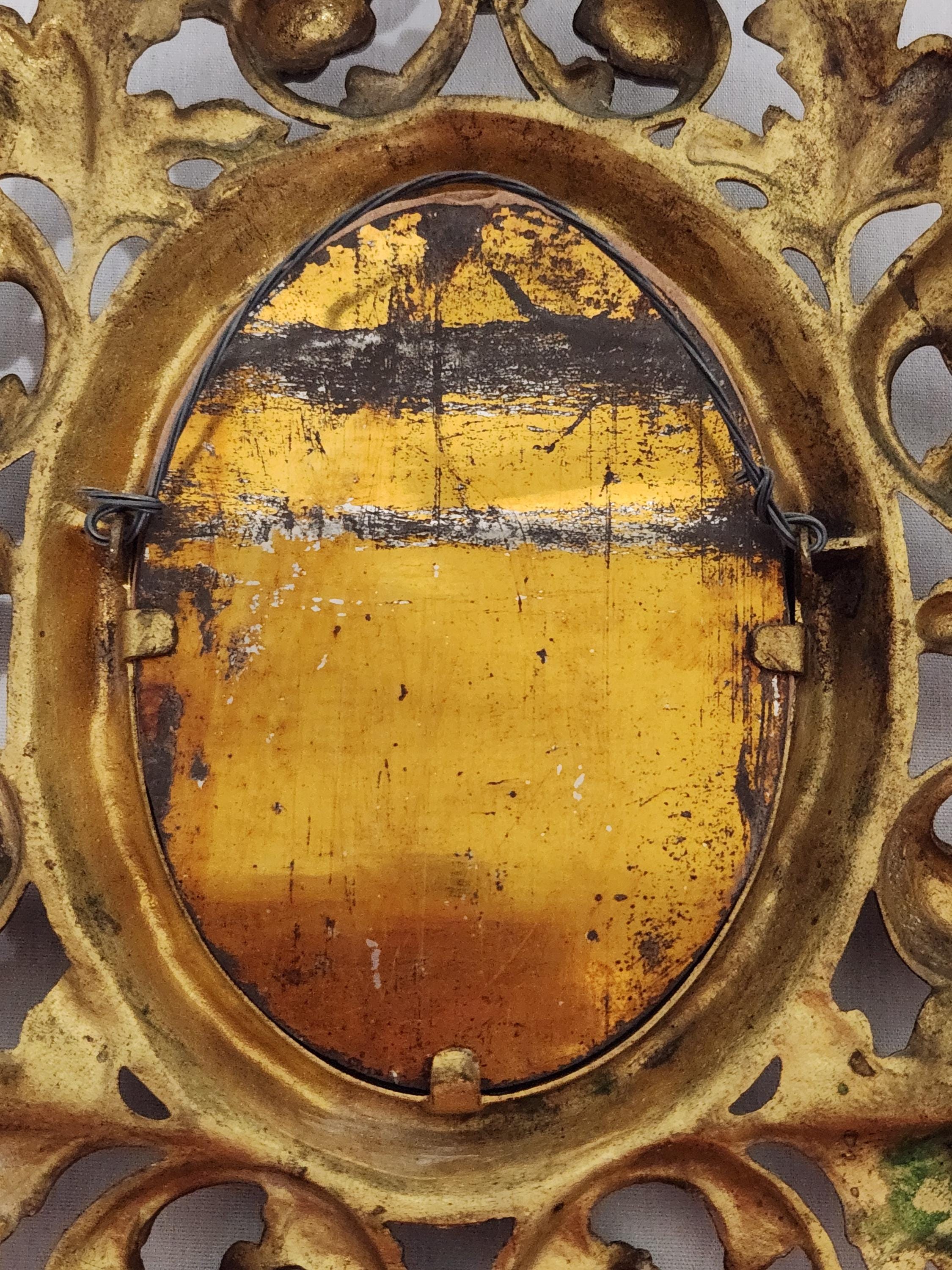 Antique Ornate Solid Cast Brass Metal Oval Picture Frame With Original ...