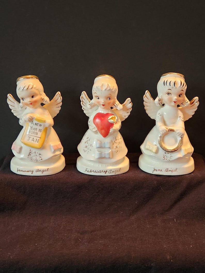 Lefton Birthday Angels of the Month, Girls With Pigtails and Halos and ...