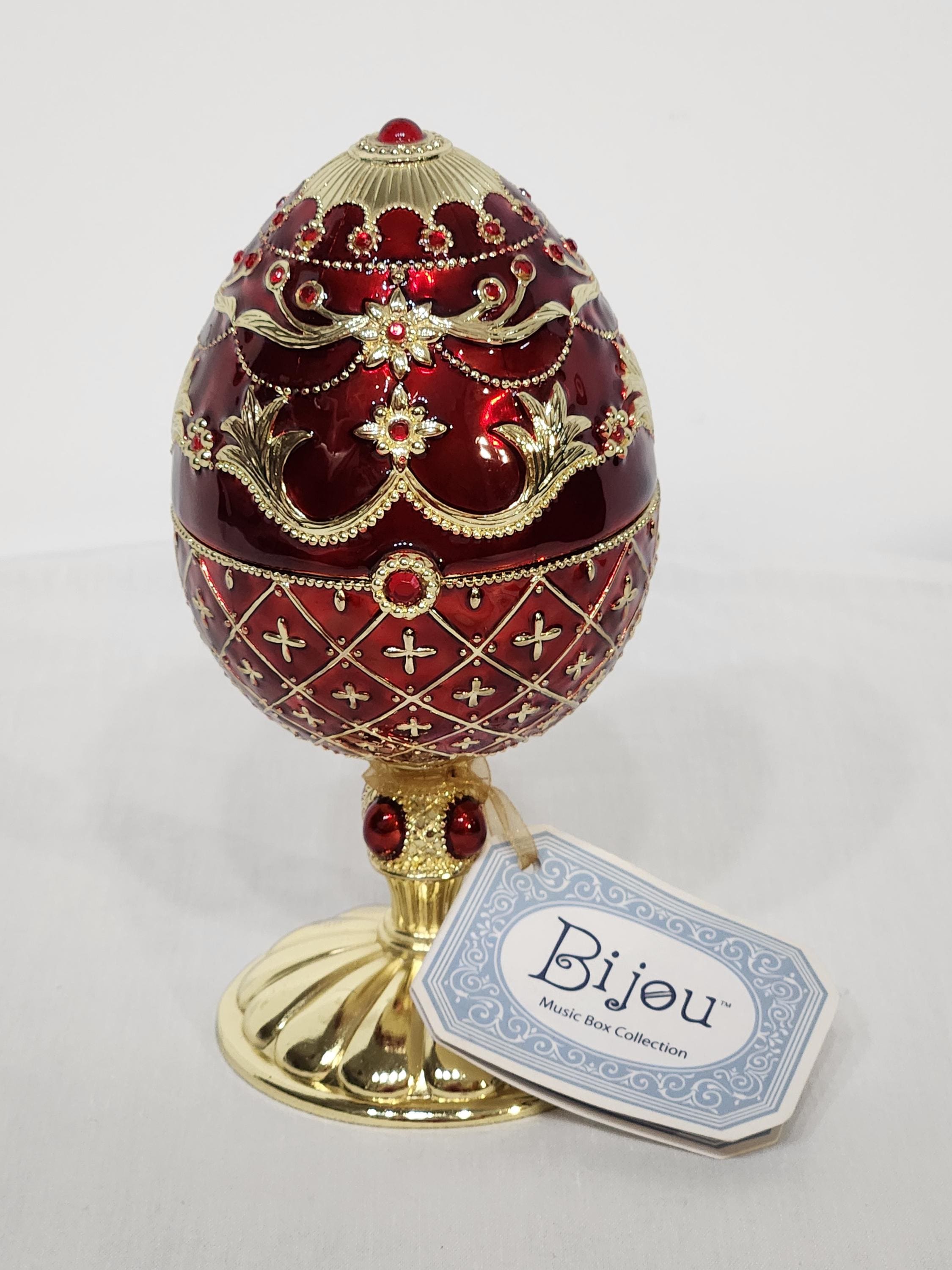 BIJOU Ruby Red Egg Music Box Collection, NOS Original Tag, Jeweled