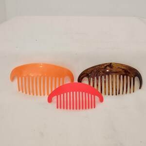 3 pc set Vtg Goody Side Hair Comb Clip holder, Tortoise Shell, Orange Peach, Red, 2 approx 5.5" 1 approx 4.5"