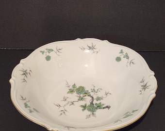 Bol para servir verduras vintage de Z & Co, Tirschenreuth, Baviera, Alemania, modelo Jana, borde ondulado verde Ming, remate y ribete dorados, aprox. 25 cm.