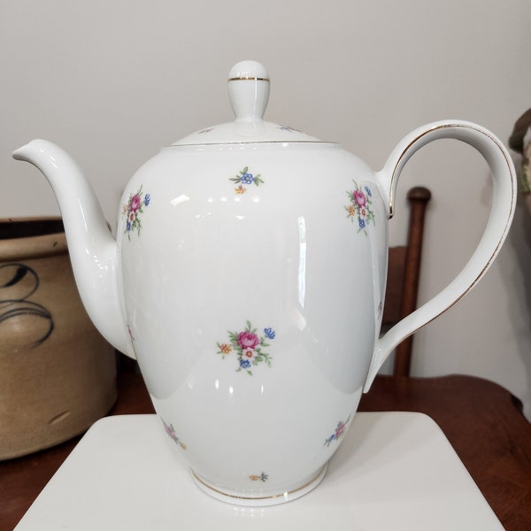 Kahla Porcelain Teapot, White with Delicate Pink, Blue, Yellow Flowers