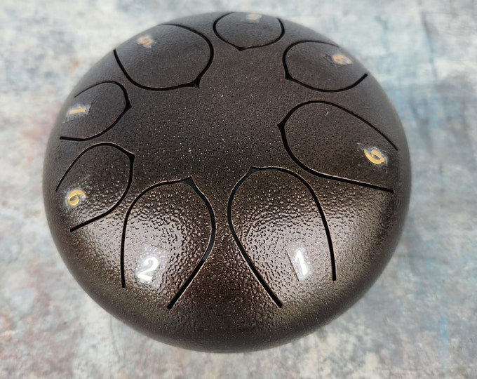 8 Notes Steel Tongue Drum Bronze Color With Numbered Tongues, 6
