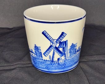 Maceta holandesa vintage, estilo Delfts Blauw, azul Delft, azul cobalto y blanco, aproximadamente 4,5" de alto y 5" de ancho.