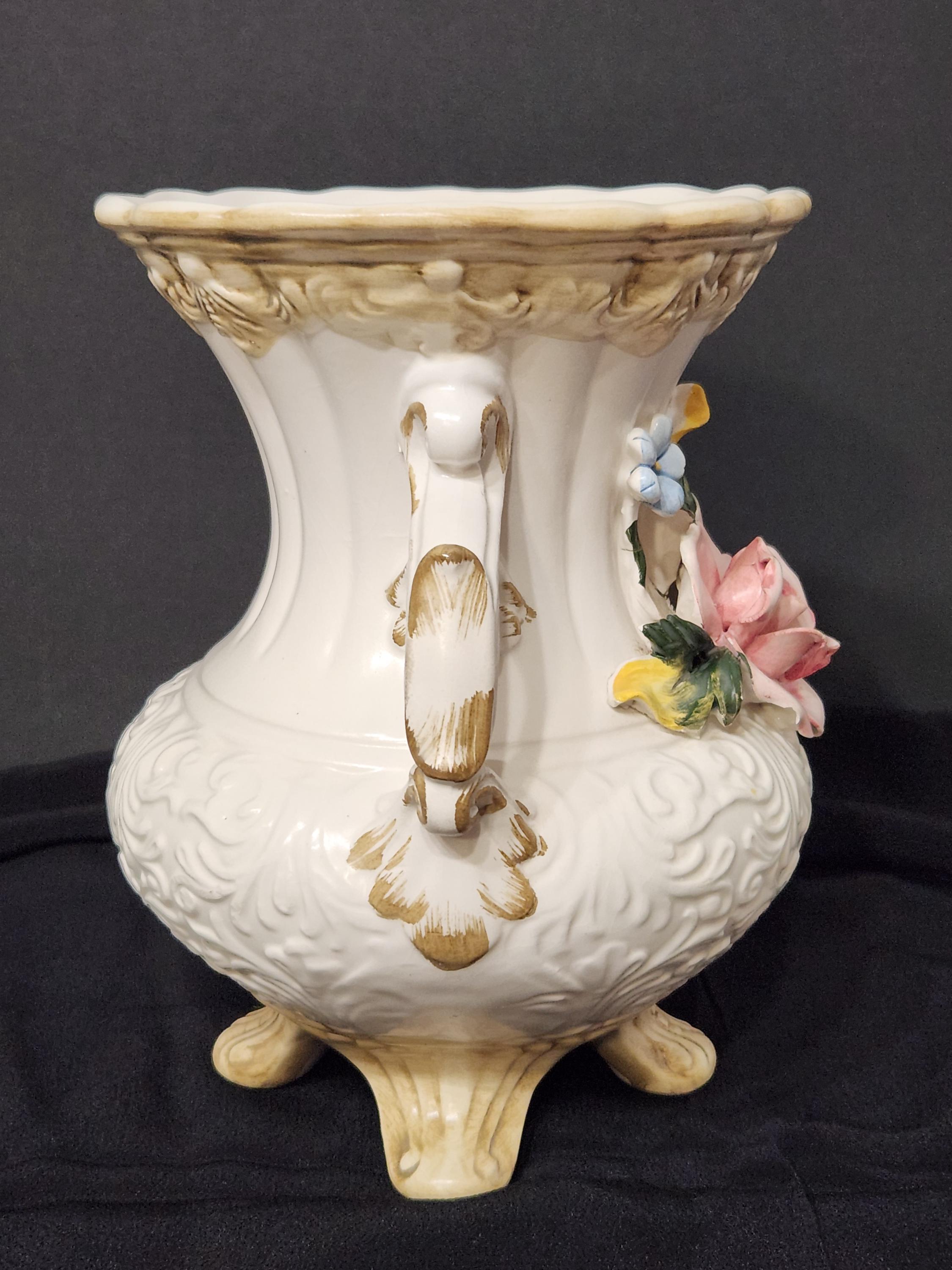 Italian Pottery Capodimonte Double Handled Vase N Crown Italy Vase