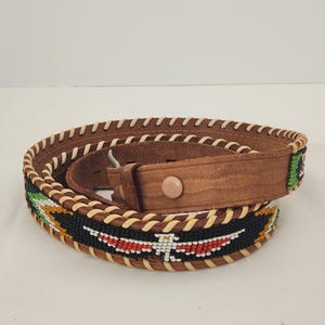 Vintage Bead Thunderbird Leather Belt - Etsy
