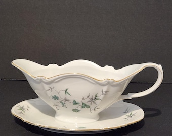 VTG Z & Co, Tirschenreuth, Beieren, Duitsland, Jana-patroon, juskom met bevestigd dienblad, groene Ming-gouden kruisbloem met ruche en versiering