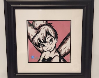 Litografía vintage de 2006 "Pink Tink" de la artista de Disney Allison Lefcort, firmada, Campanilla, enmarcada, aprox. 20" x 20".