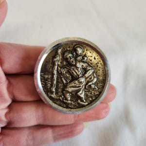 Japan Patron Saint Medal, St Christopher carrying Child Jesus across River, Clip On, Protection, Travelers, Catholic Symbol, approx 1.75&quot;