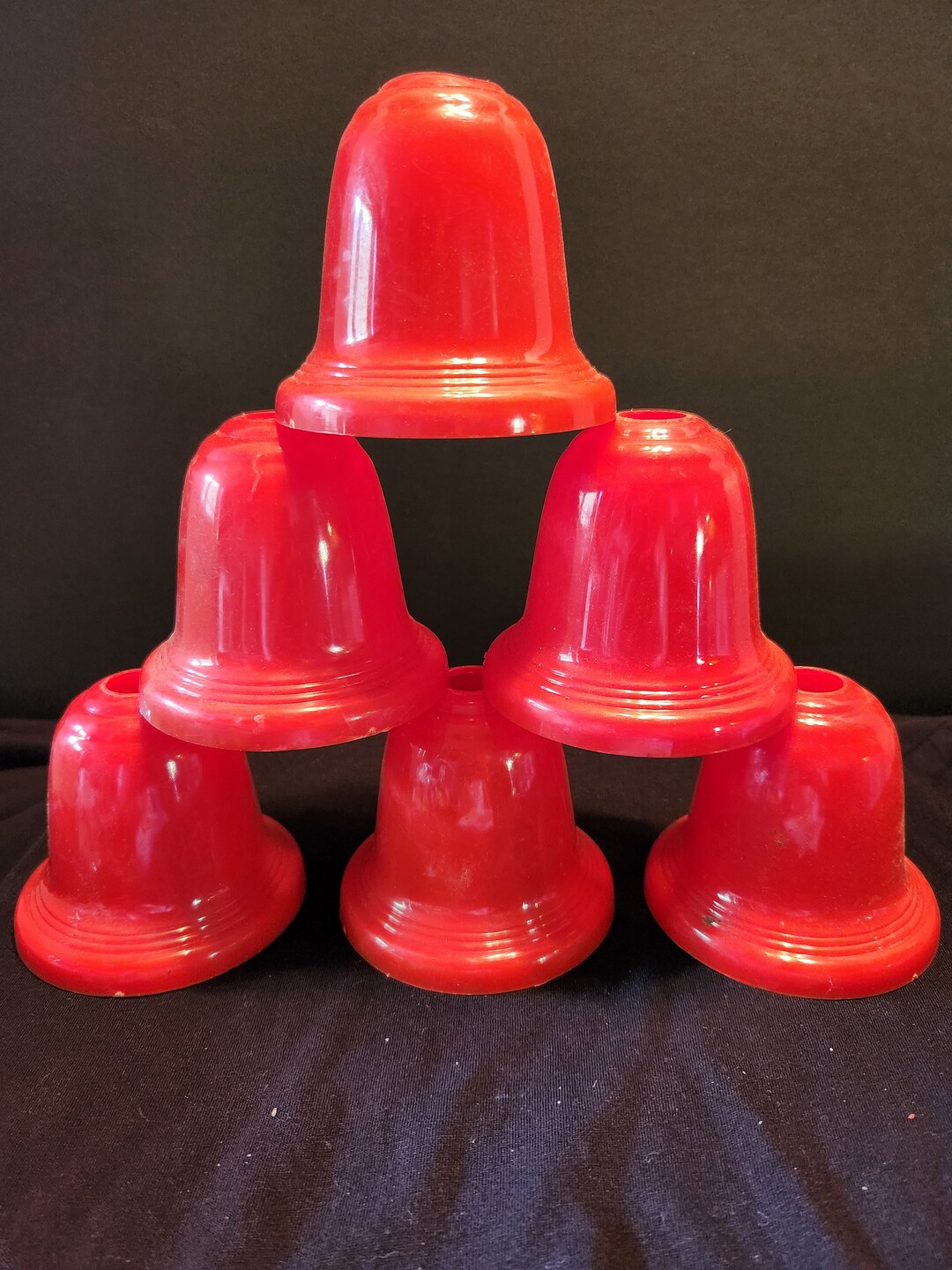 6 Pc Red Bell Christmas Light Covers Vintage Hard Plastic Etsy