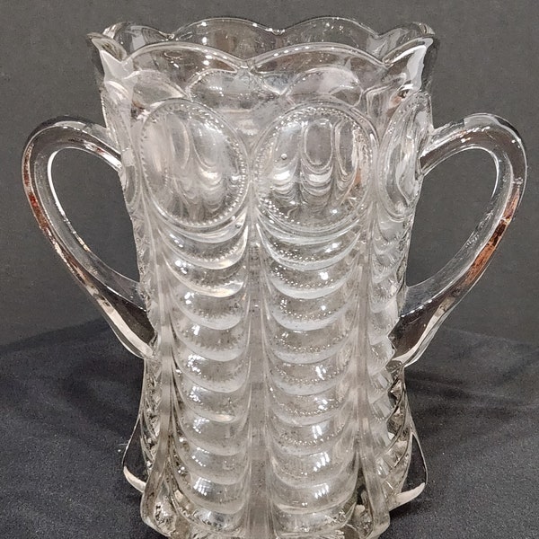 EAPG Celery Vase Ohio Flint Glass 309, Circles & Swag, 2 Handled Heavy, Circa 1904