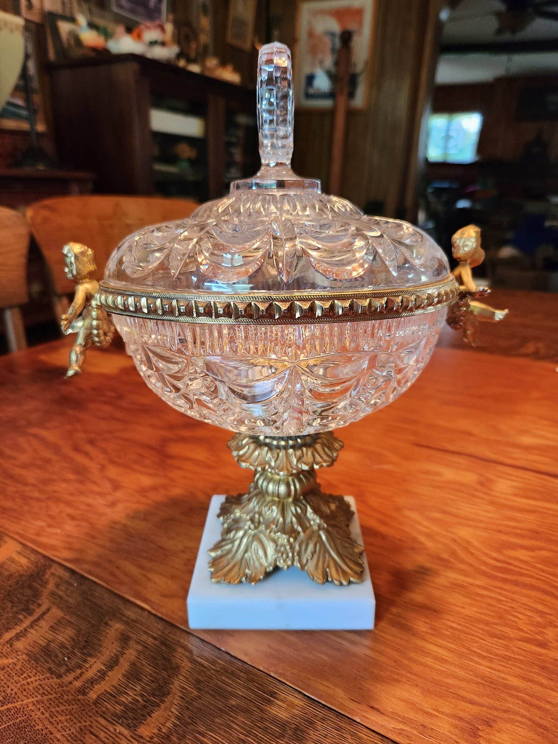 MCM Hollywood Regency Crystal Compote Candy Dish With Lid. Etsy