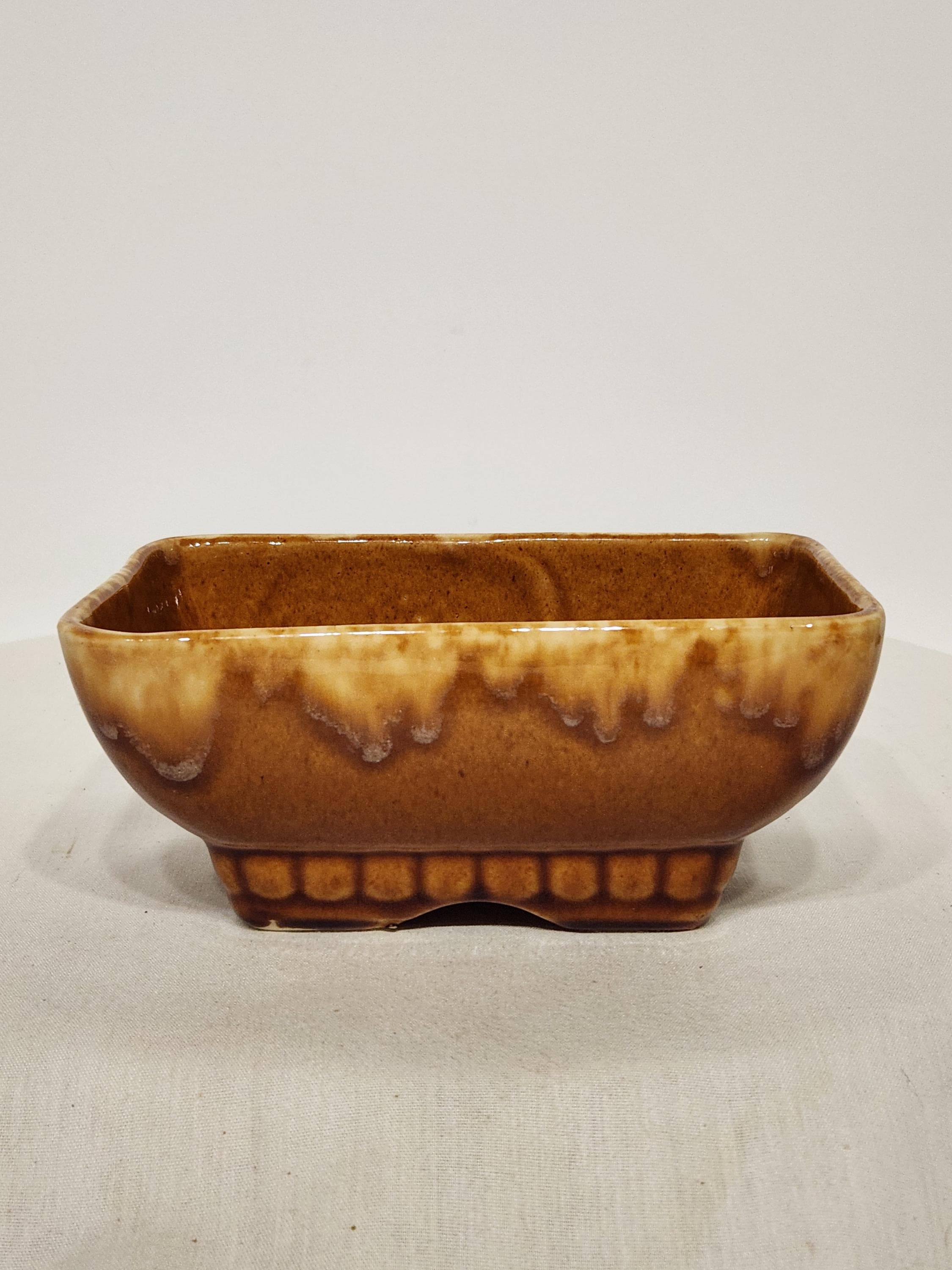 Vtg Mccoy Brush Brown Drip Edge Glaze Rectangle Planter, USA 404 6