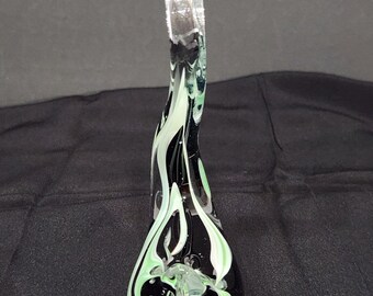 ムラーノスタイルの白鳥アートガラス、緑、白、黒、高さ約7.25インチ