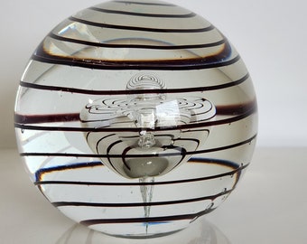 Vintage Murano Style Sphere Swirl Paperweight Double Bubble Dark Brown, natural air bubbles