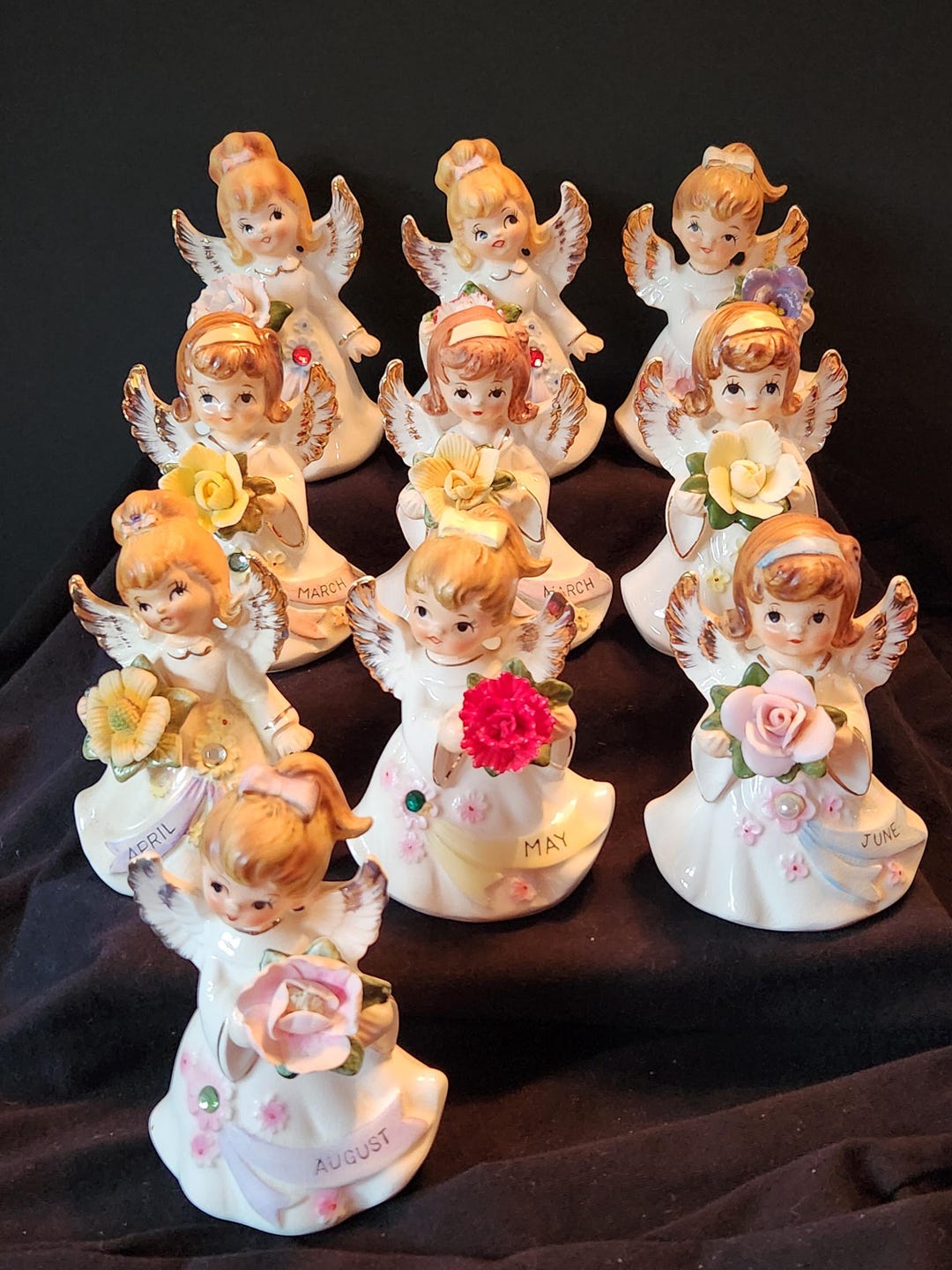 Lefton Birthday Angel of the Month 6224, KW6224, Girls Brown Hair