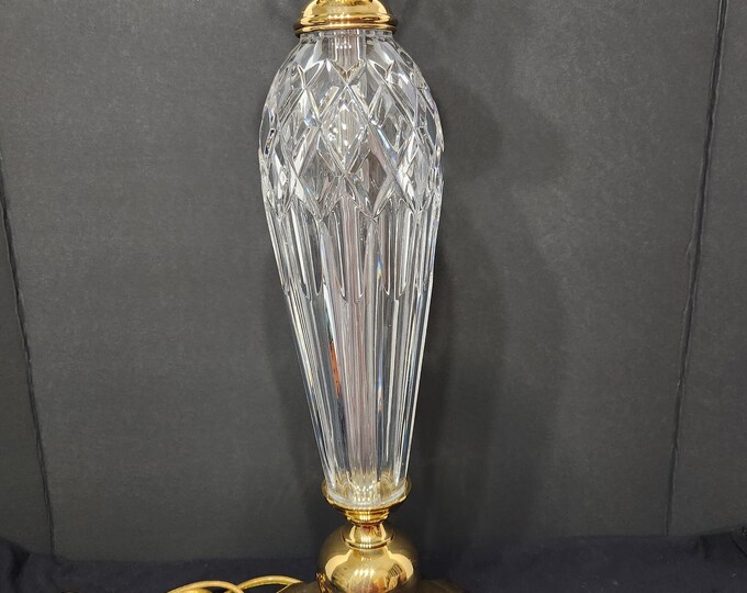 Waterford Crystal Glass and Brass Table Lamp, Original Harp and Crystal
